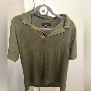 Rag & Bone Men Polo L Green Button Short Sleeve Cotton Collar Pullover Adult